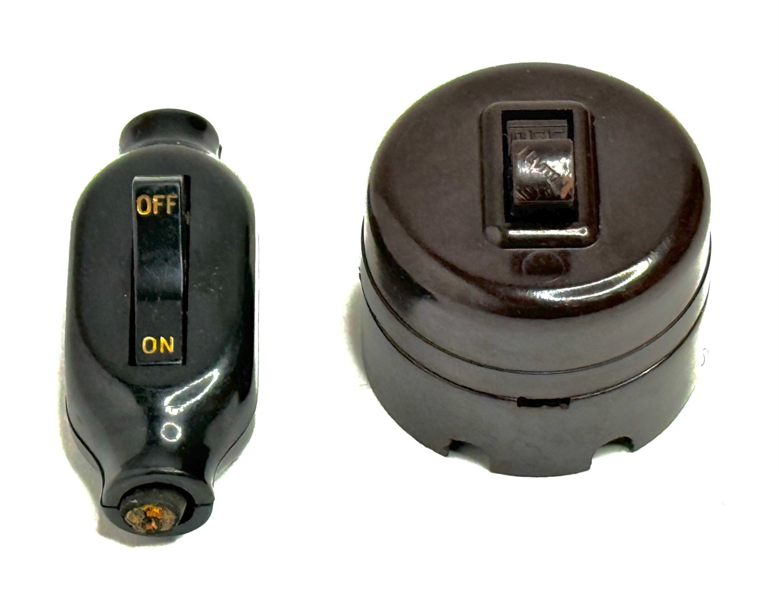 Vintage Hubbell Bakelite Inline Rocker Toggle Switch & Leviton Surface Mounted