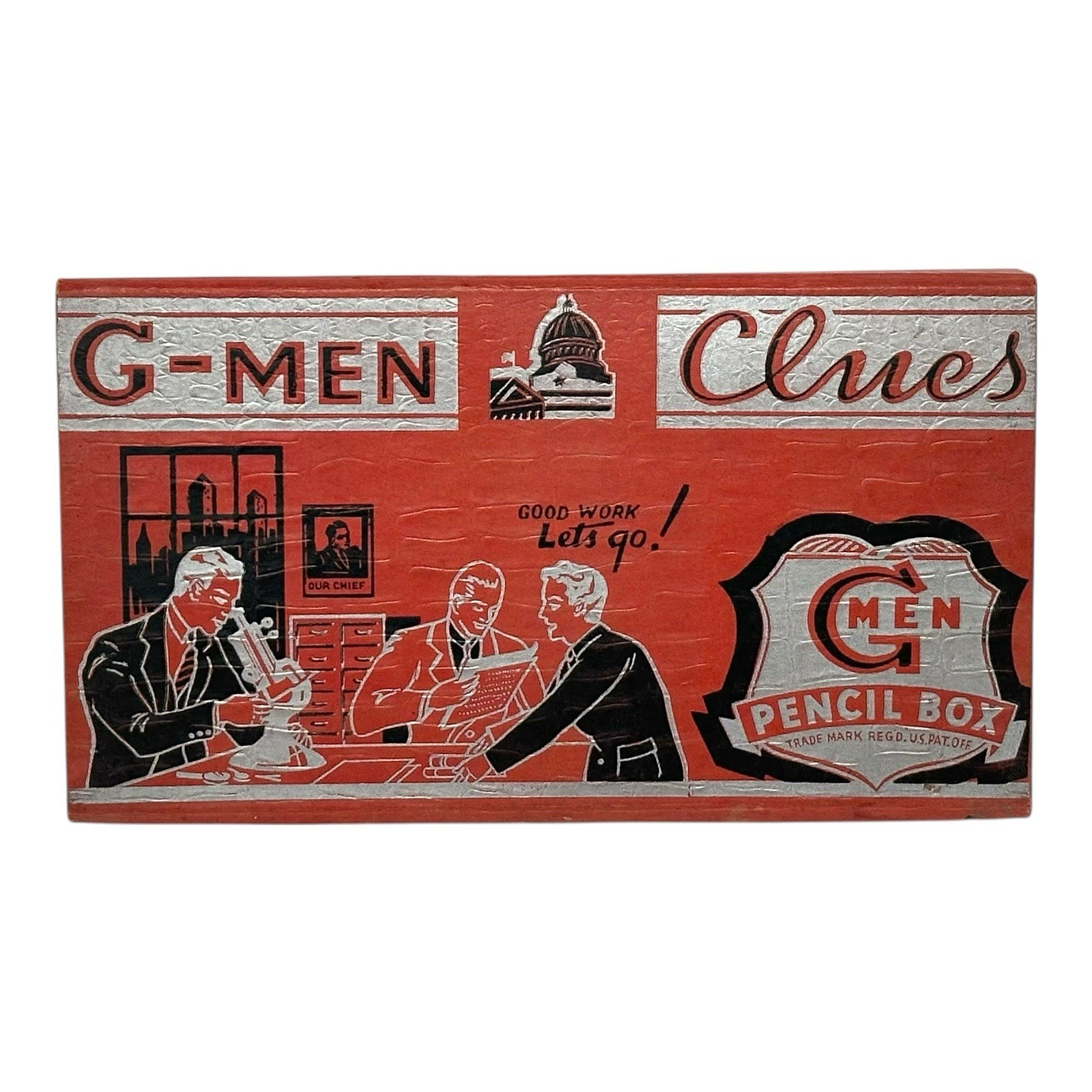 VINTAGE 1930's G-MEN CLUES PENCIL BOX