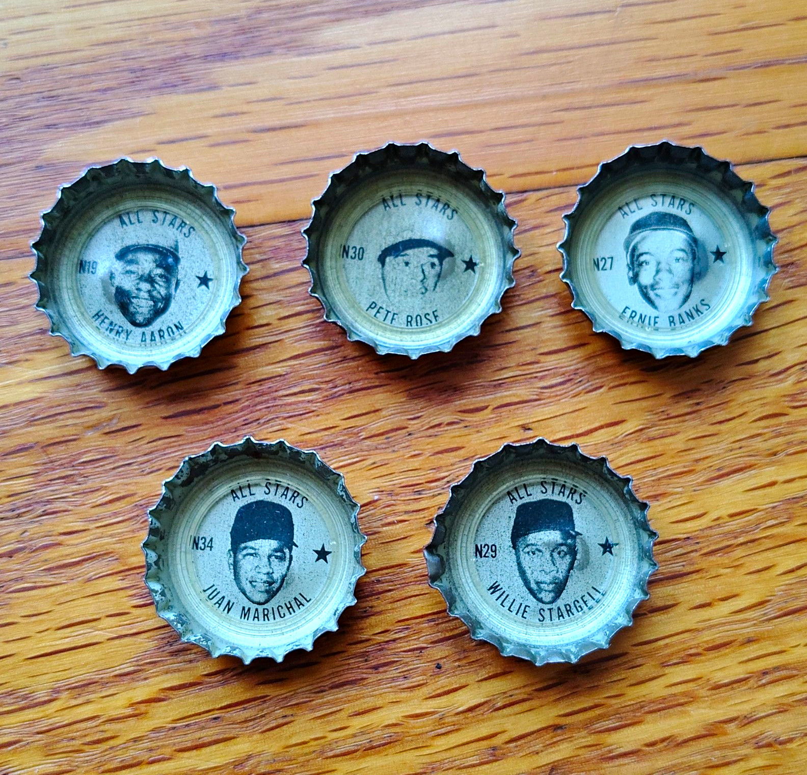 Coca-Cola Vintage Bottle Cap Lot, All Stars Baseball Player Portraits (5)