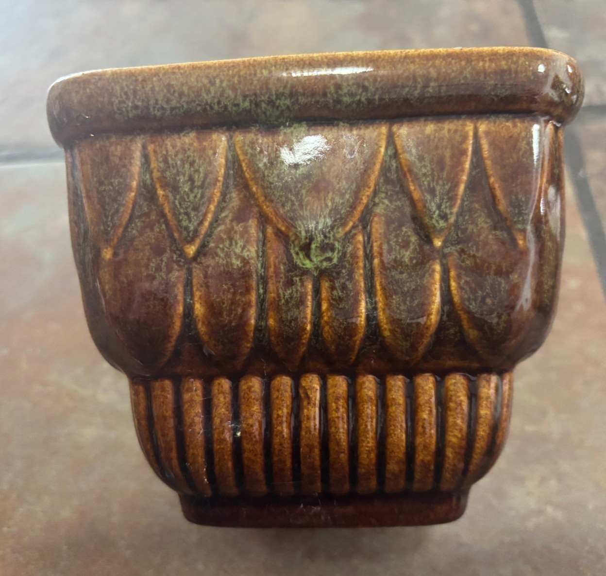 HAEGER ~ SQUARE PLANTER ~ BROWN/GREEN ~ 5 X 5 X 4½ ~ EUC