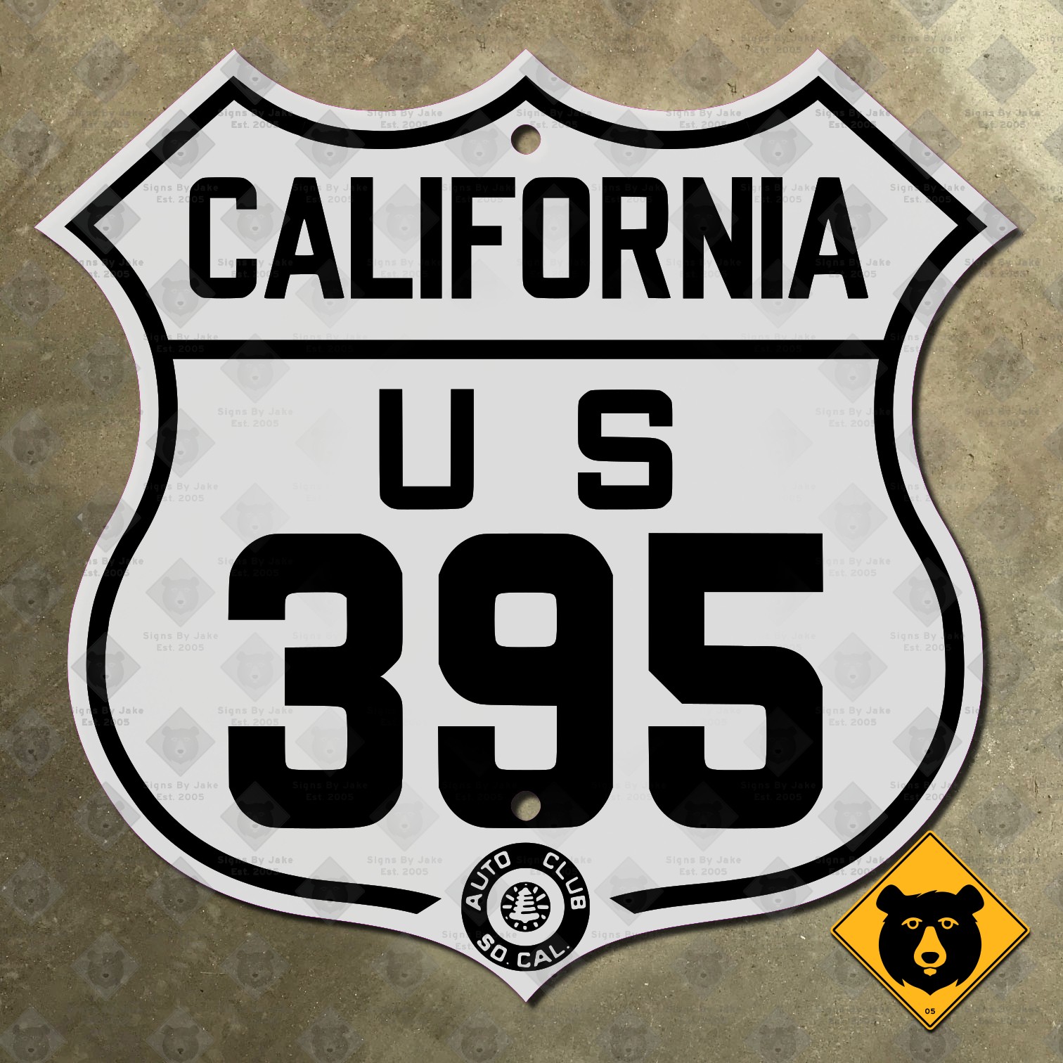 California ACSC US Route 395 highway road sign auto club Owens Mono Lake 16x15