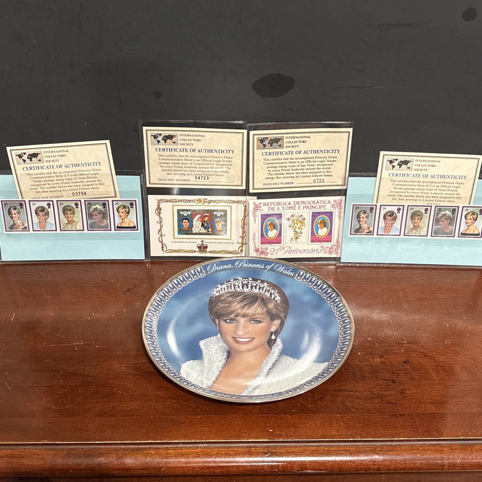 Princess Diana Memorial Lot Bradford Exchange Plate 4 ICS Stamp Sheets COA