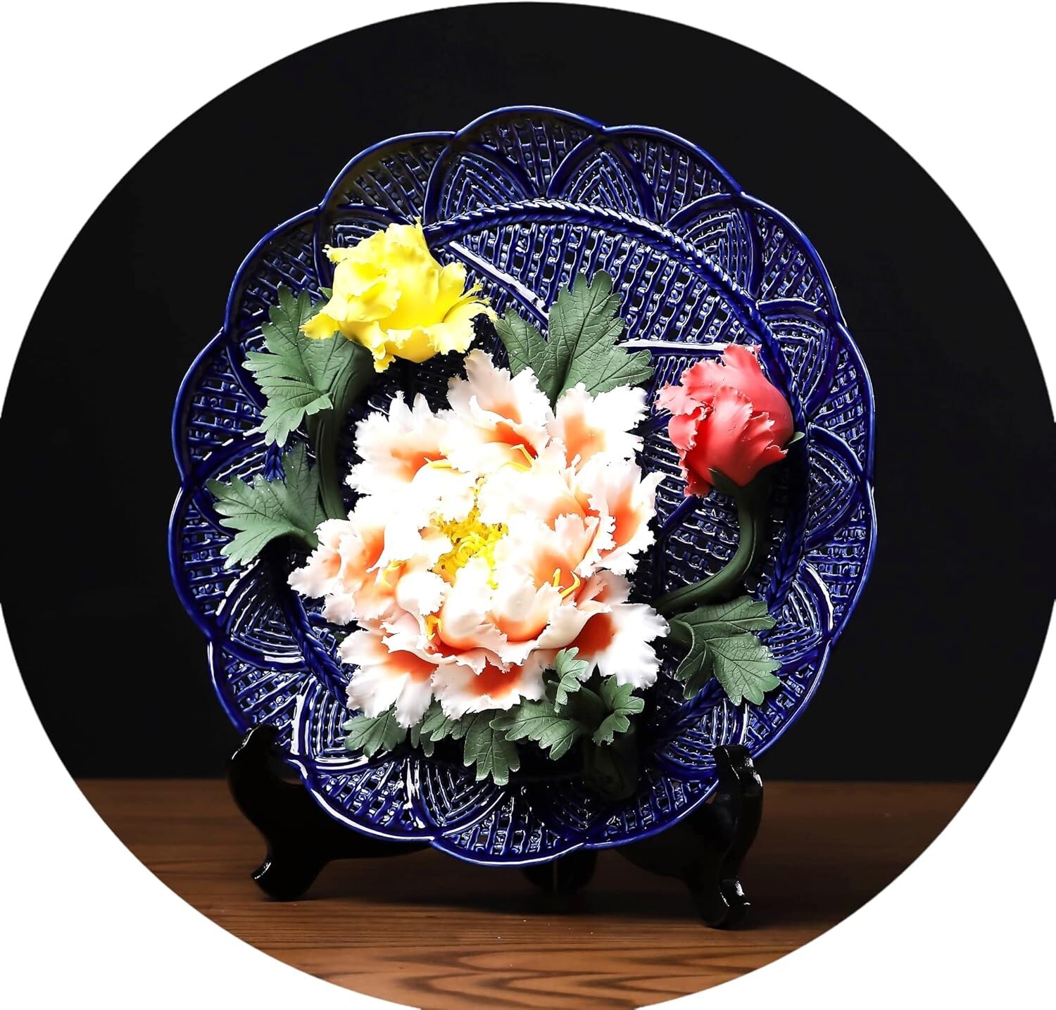 Plate Flower Handmade Paint 3D Work Piece of Art Decoration Porcelain Ceramic 11