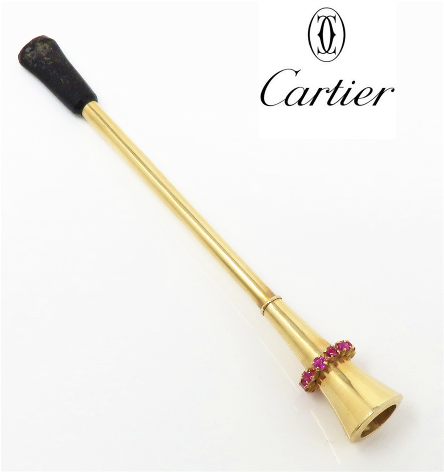 NYJEWEL Vintage Cartier Natural Ruby Gold Cigarette Holder With Original Box