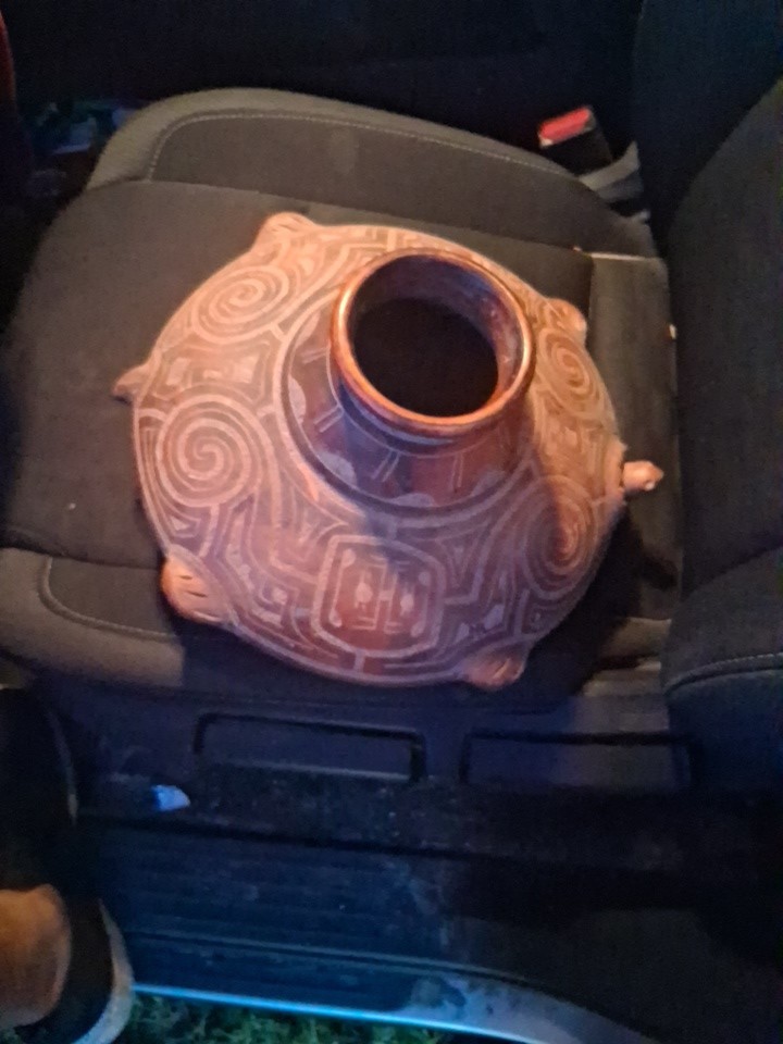 Vintage Large Signed  Marajoara-style art pottery Turtle Vessel