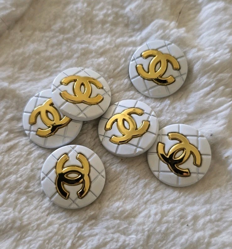 STAMPED Chanel lot of 6 Designer White Gold Button Metal 23mm Heavy