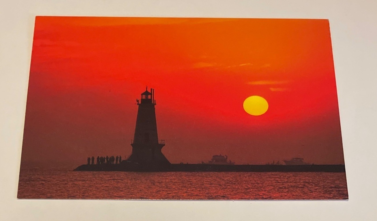 Ludington Michigan Harbor Sunset Vintage Postcard