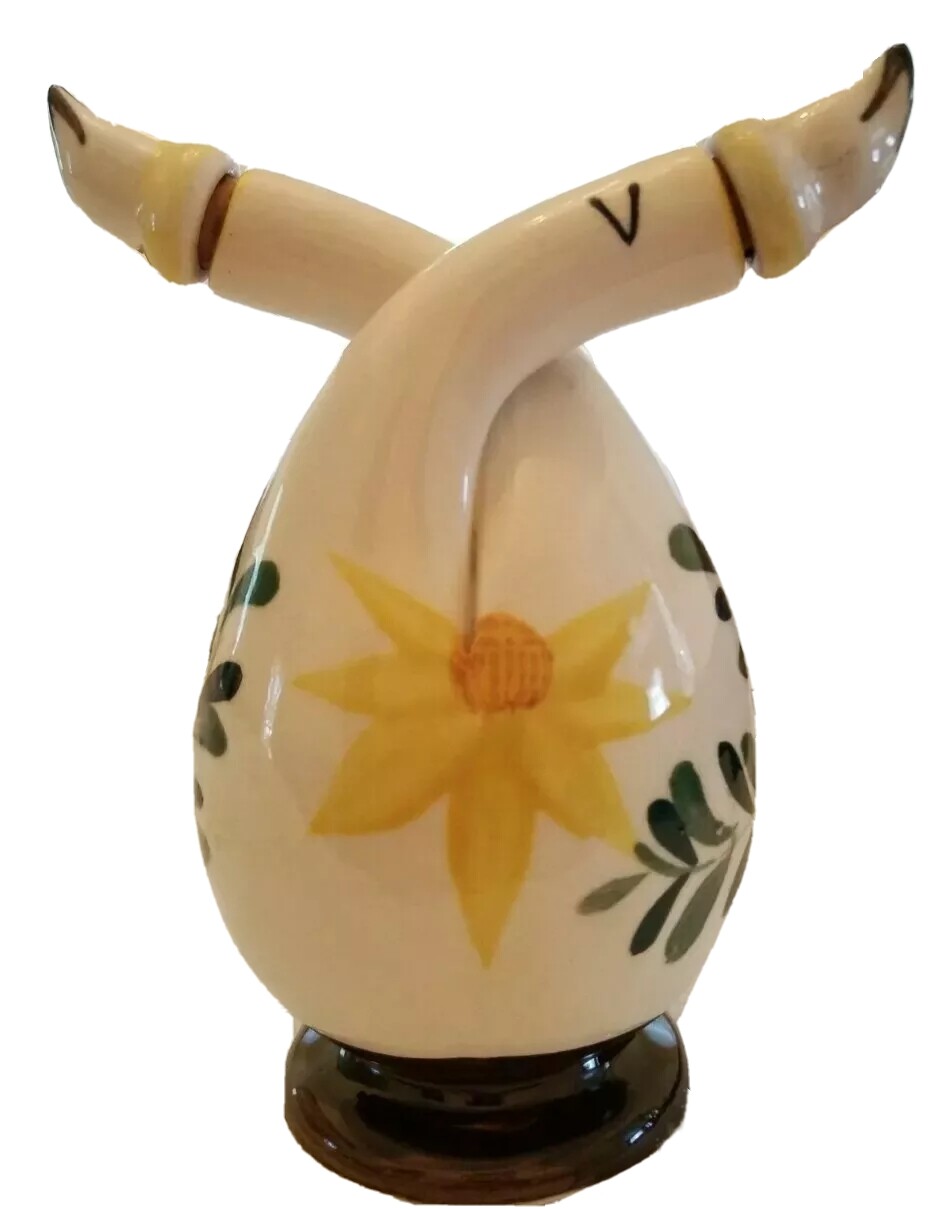 Double Neck Cruet Oil Vinegar Vintage Conjoined Dispenser Hand Painted Flowers