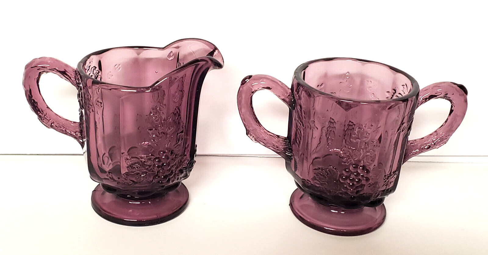 Fenton LG Wright Amethyst Sugar Bowl Creamer Paneled Grape Vintage Purple Glass