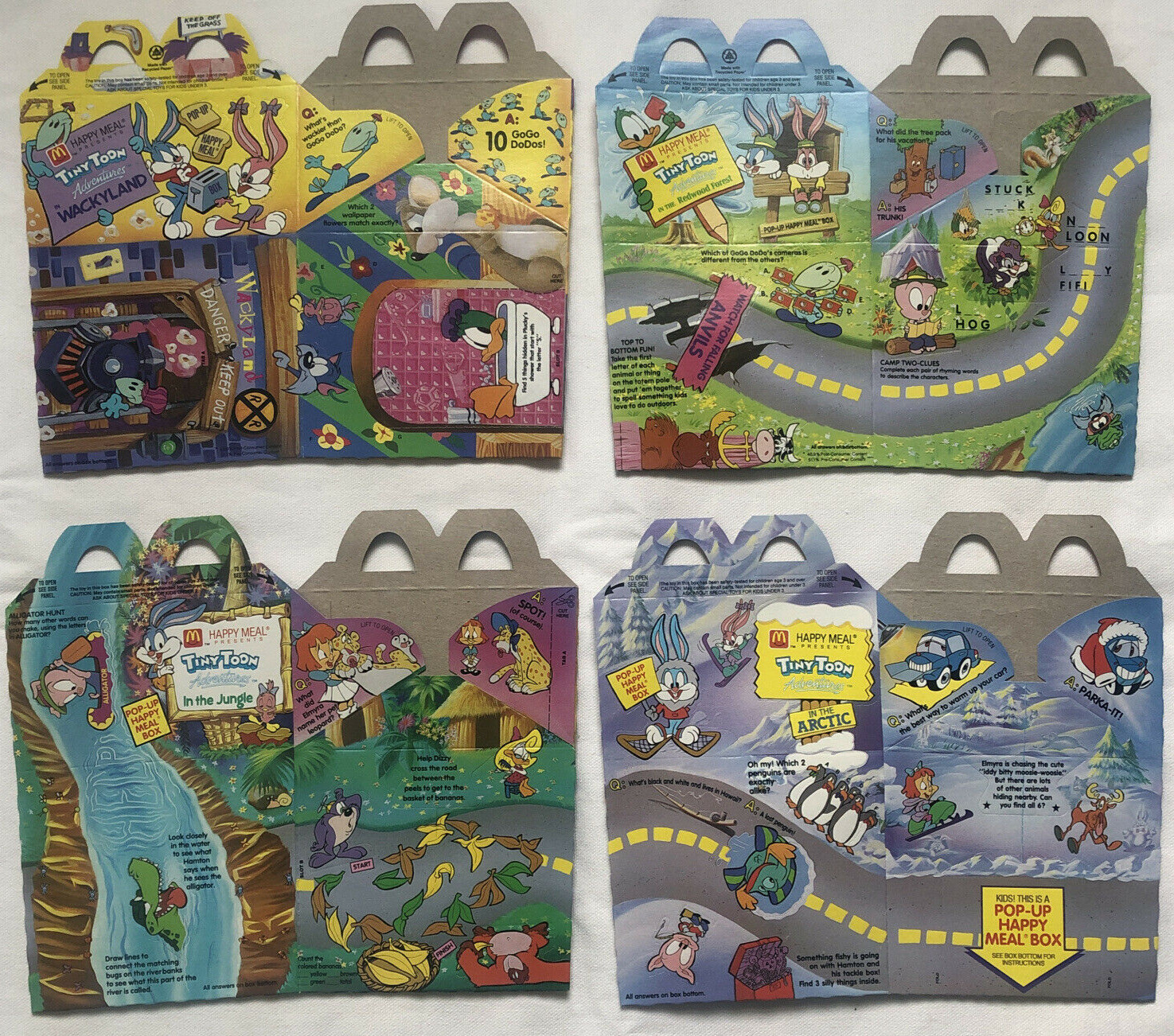 1992 Complete Set of 4, McDonald’s Tiny Toon Happy Meal Boxes - MINT, BRAND NEW
