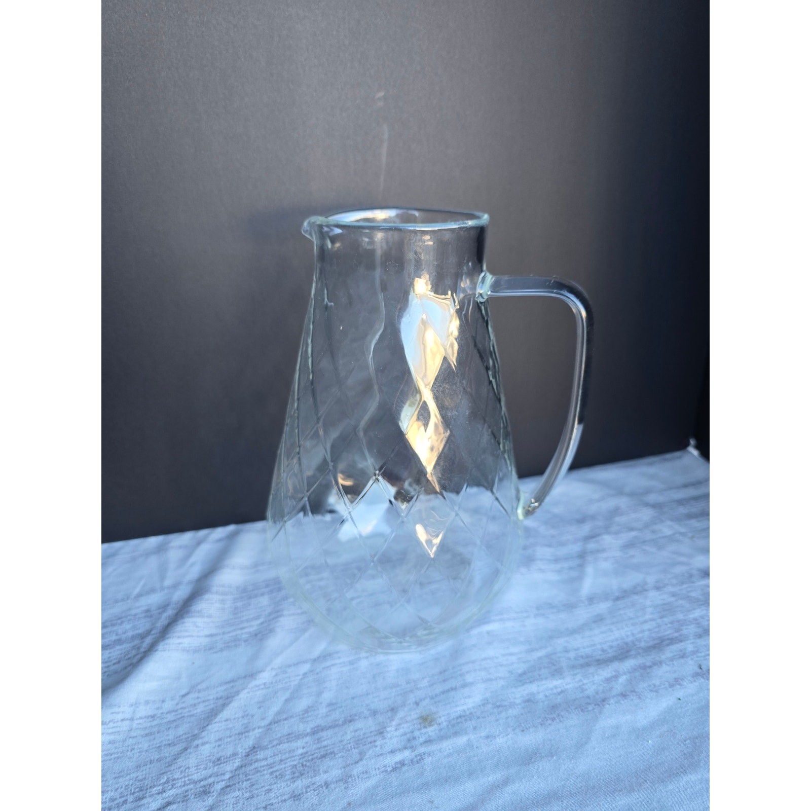 Vintage Clear Pressed Glass Pitcher Diamond Pattern Handle