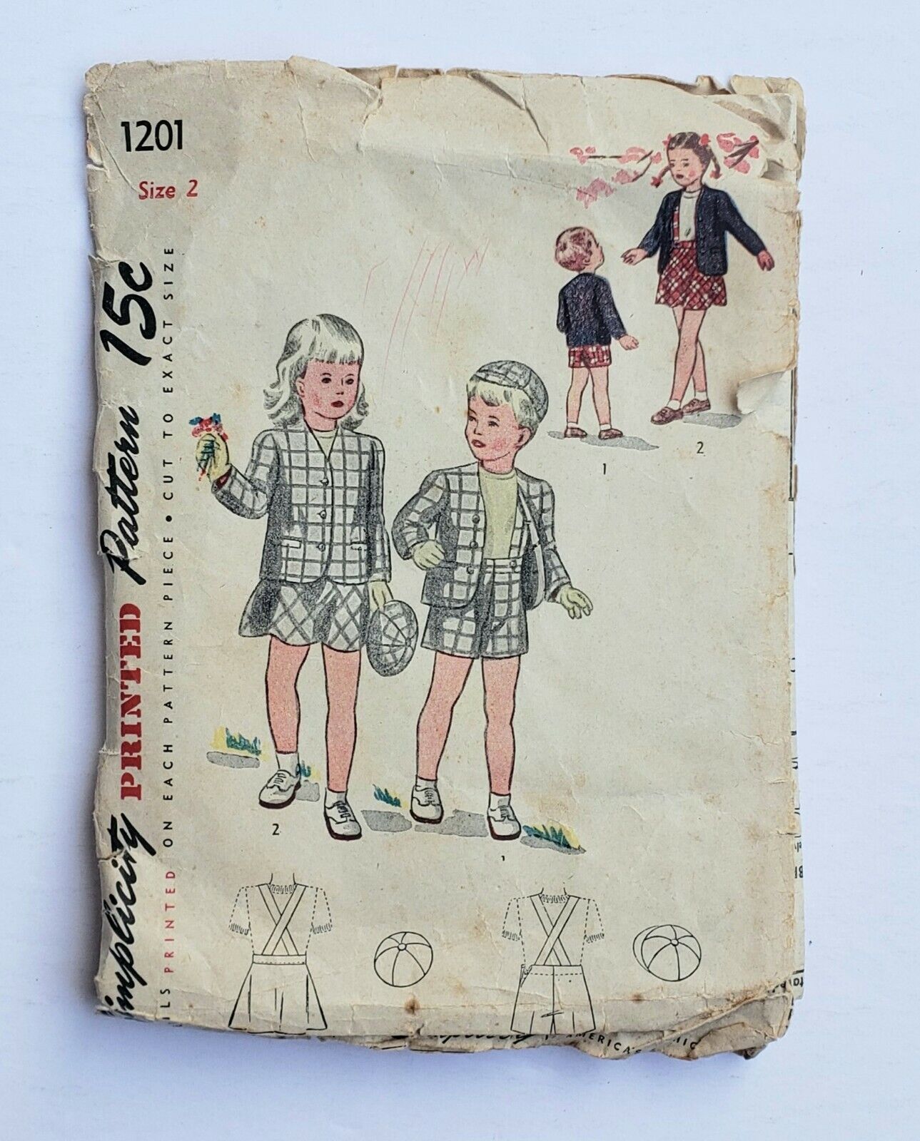 VINTAGE 1944 SIMPLICITY SEWING PATTERN 1201 ~BROTHER & SISTER SUIT AND HAT