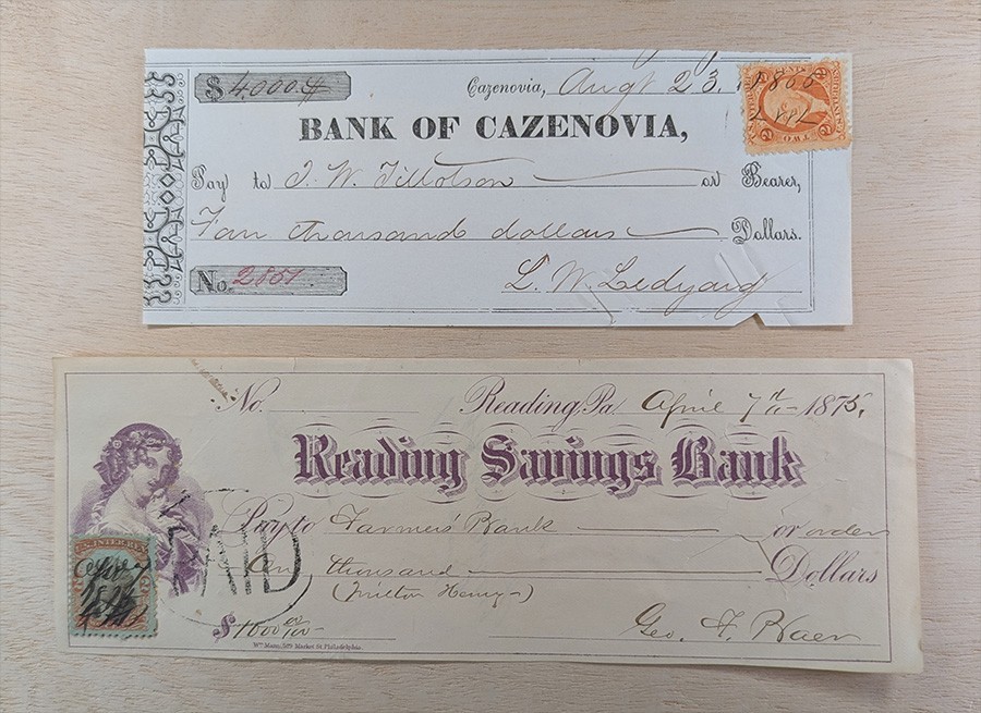 1865 and 1875  large amount bank checks 