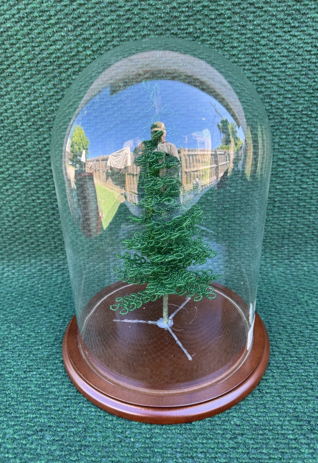 Vintage Westrim Beaded Mini Christmas Tree 10” w/ Glass Dome