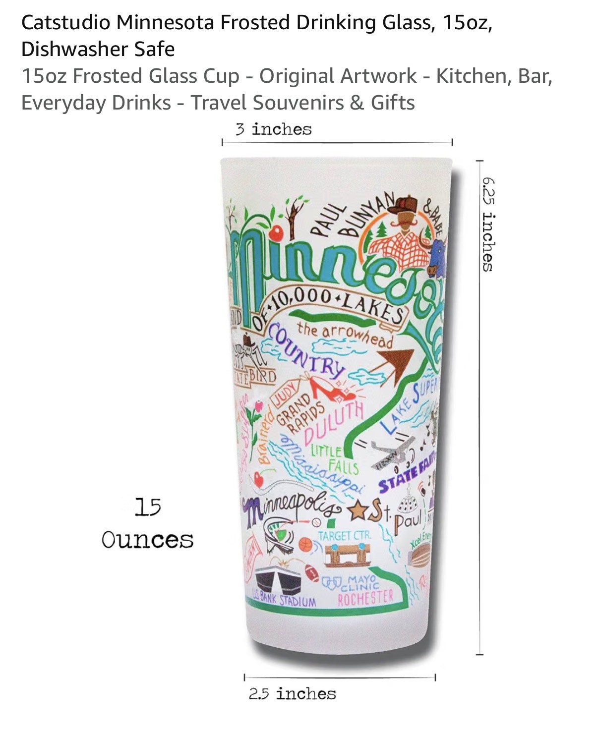 Catstudio MINNESOTA Frosted 2004 Tumbler Drinking Glass 15oz