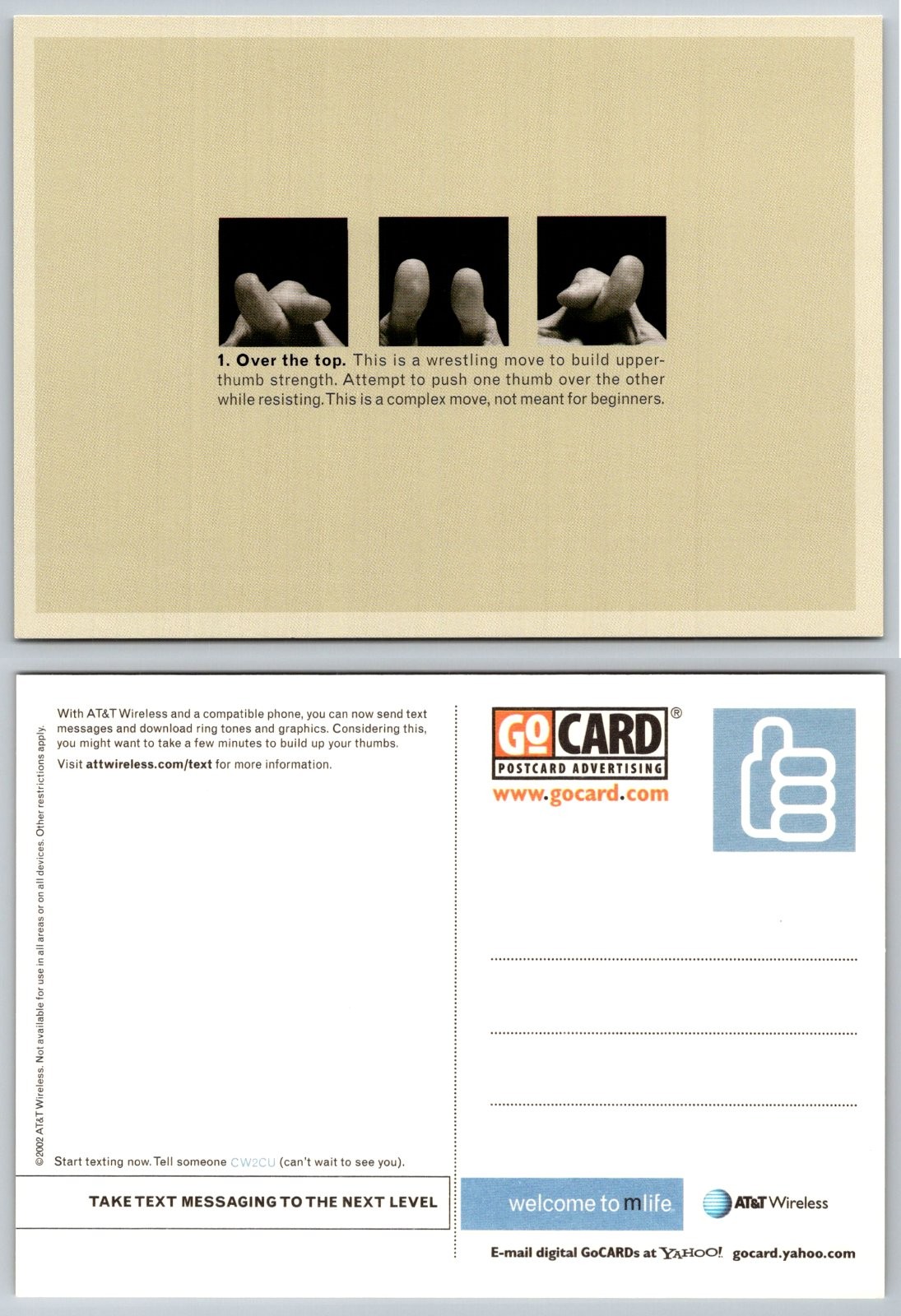 Continental AT&T Wireless Thumb Wrestling Over the Top Text Messaging Postcard