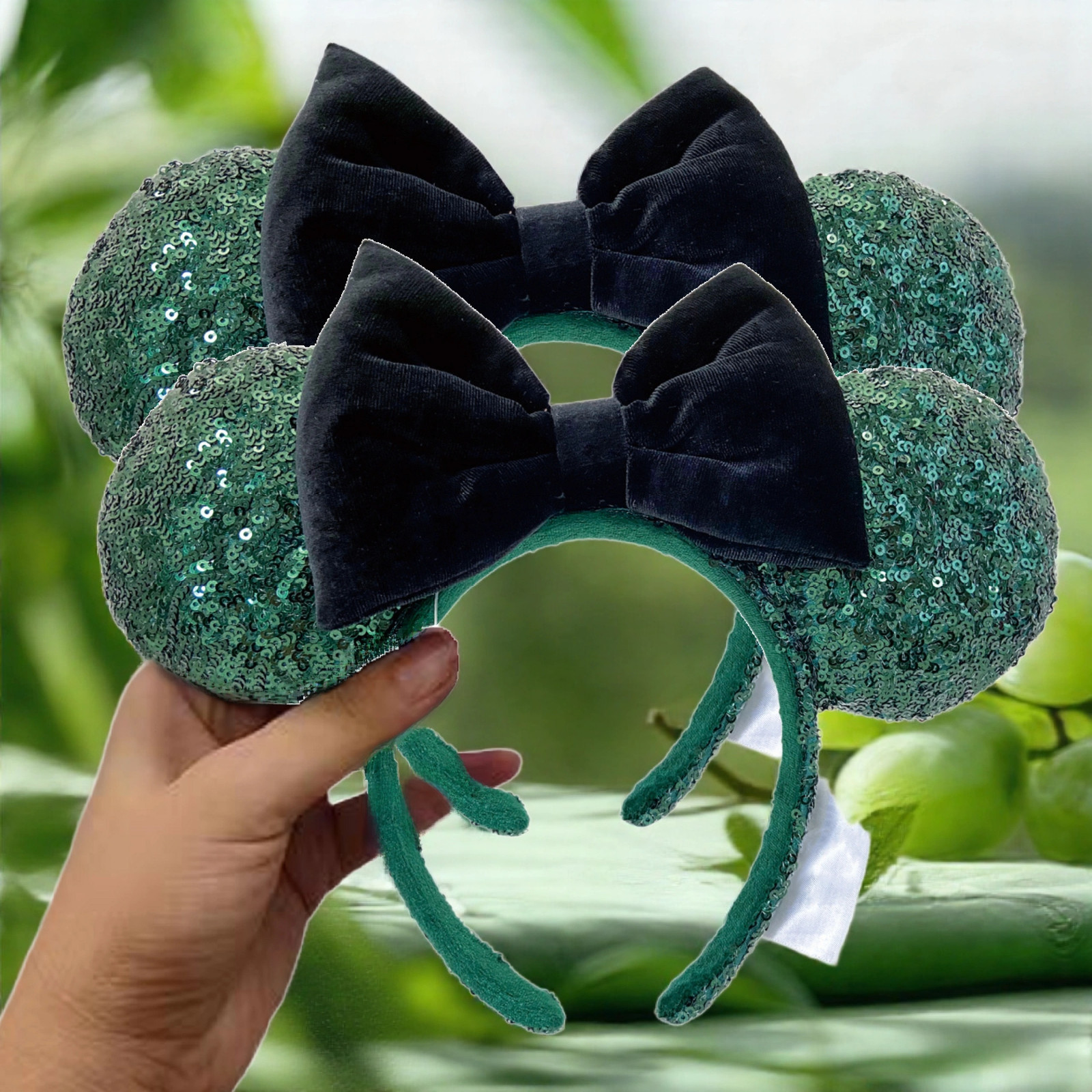 2PCS Disney Parks Halloween Tokyo TDR Ears Green Sequins Resort Headband