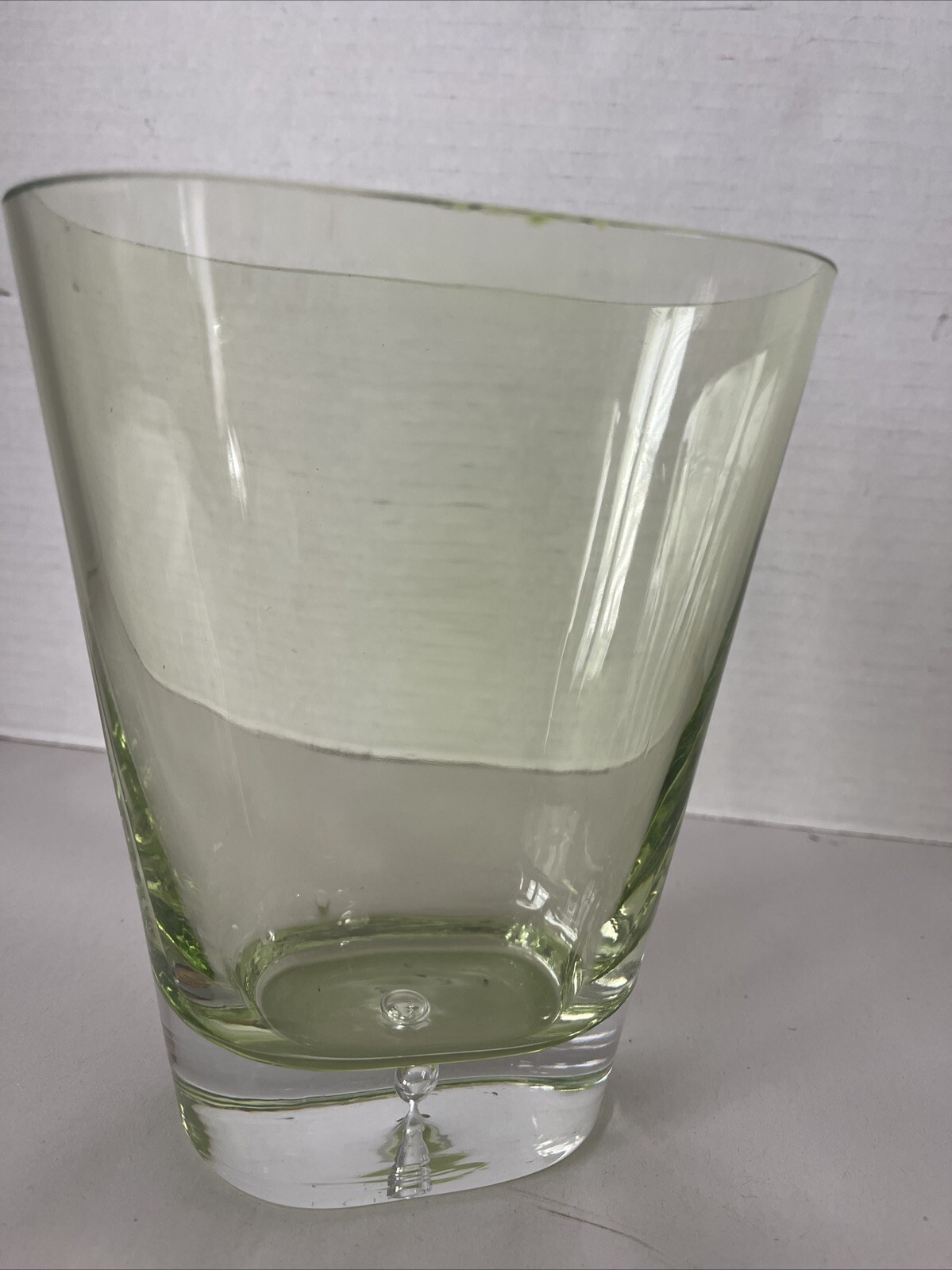 Glass Vase Controlled Bubble Hand-Blown Green Art Glass 6x5x3”
