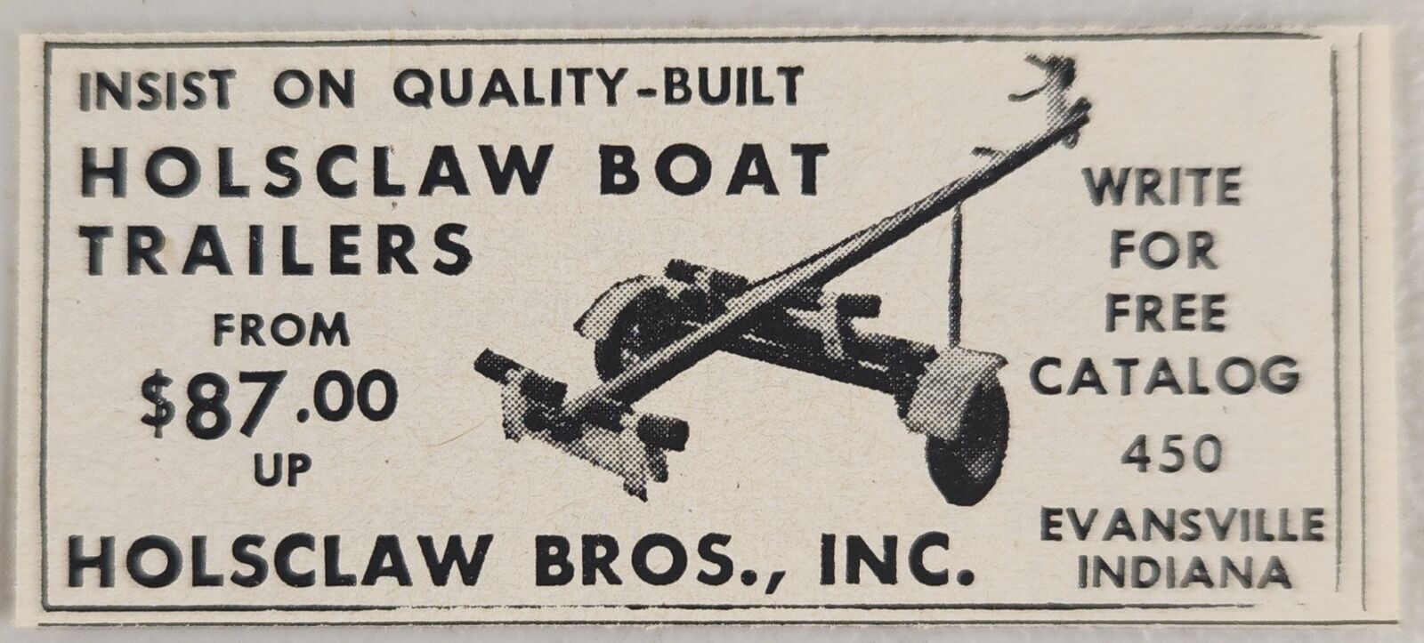 1954 Print Ad Holsclaw Bros. Boat Trailers Quality Built Evansville,Indiana