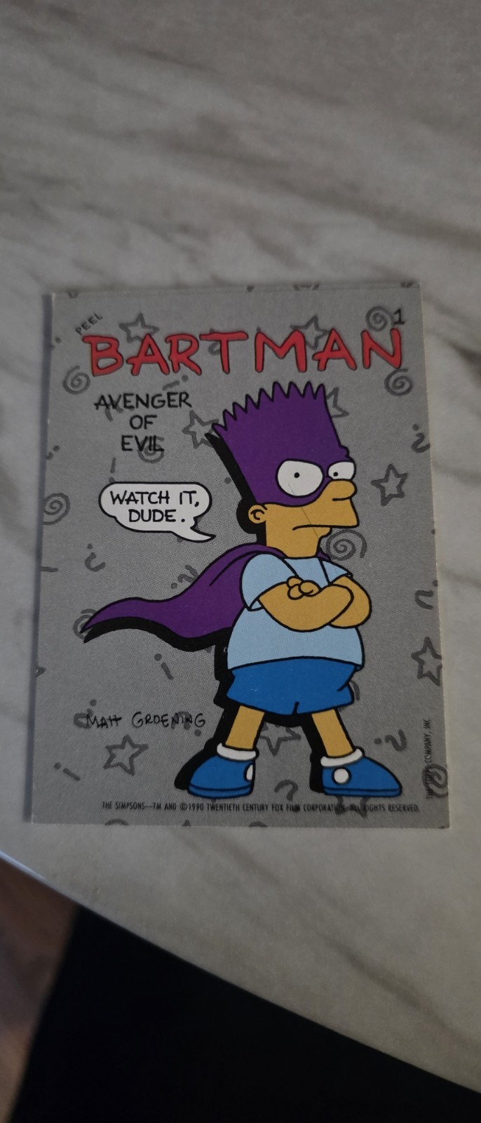 1990 Topps The Simpsons Bartman Avenger Evil #1 Sticker Bart Rookie Card