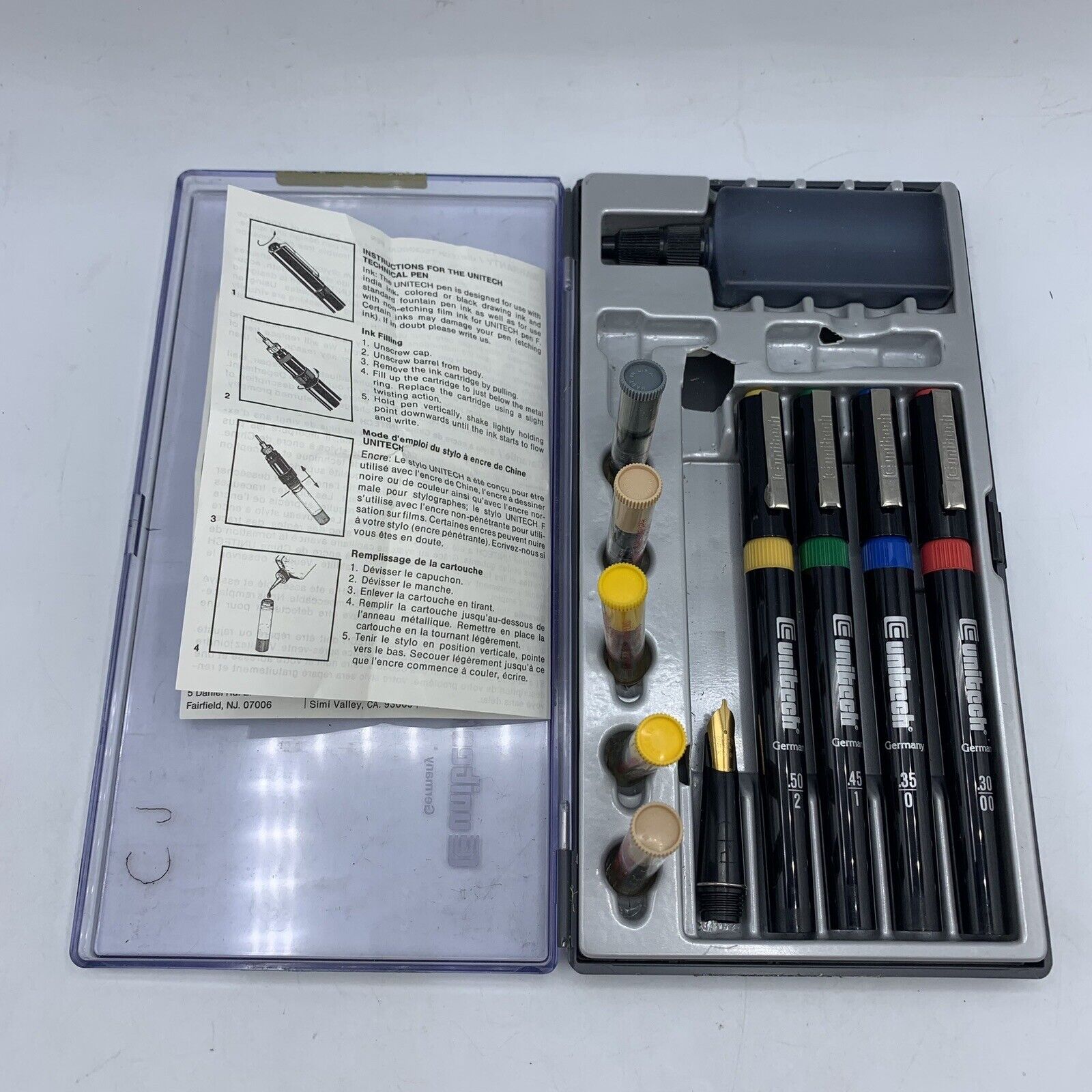 Vintage Unitech Germany Drafting Pen Set W/ Ink & Instructions 48-7204