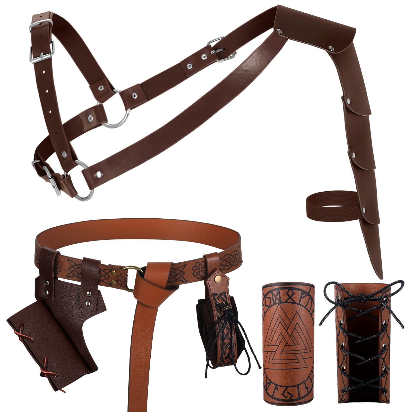 Men Renaissance Costume Set Halloween Viking Leather Belt Wristband Frog Shou...