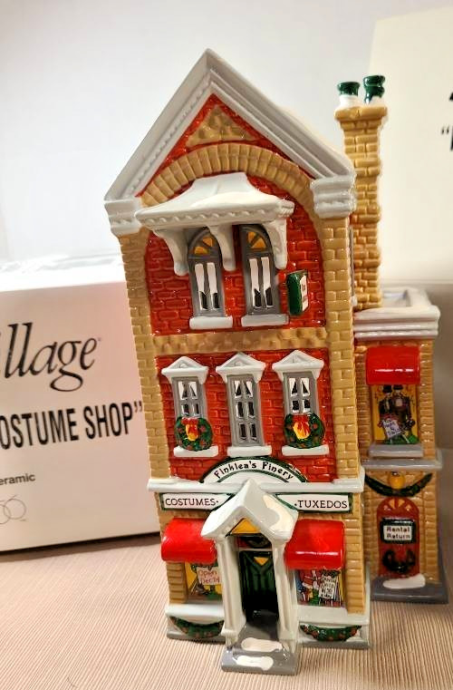 Dept 56 The Original Snow Village Finklea\'s Finery: Costume Shop RETIRED w/Box Dept 56 The Original Snow Village Finklea\'s Finery: Costume Shop RETIRED w/Box
