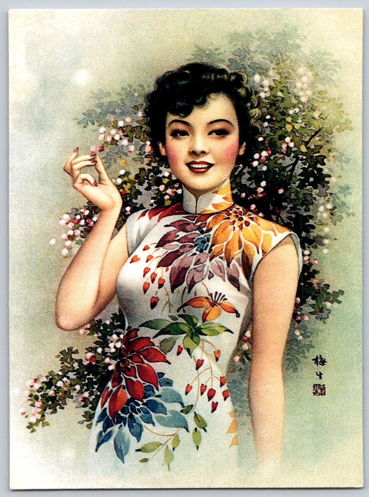 Vintage Chinese Art Postcards Set 2 Shanghai Lady Cheongsam Jin Meisheng Deco