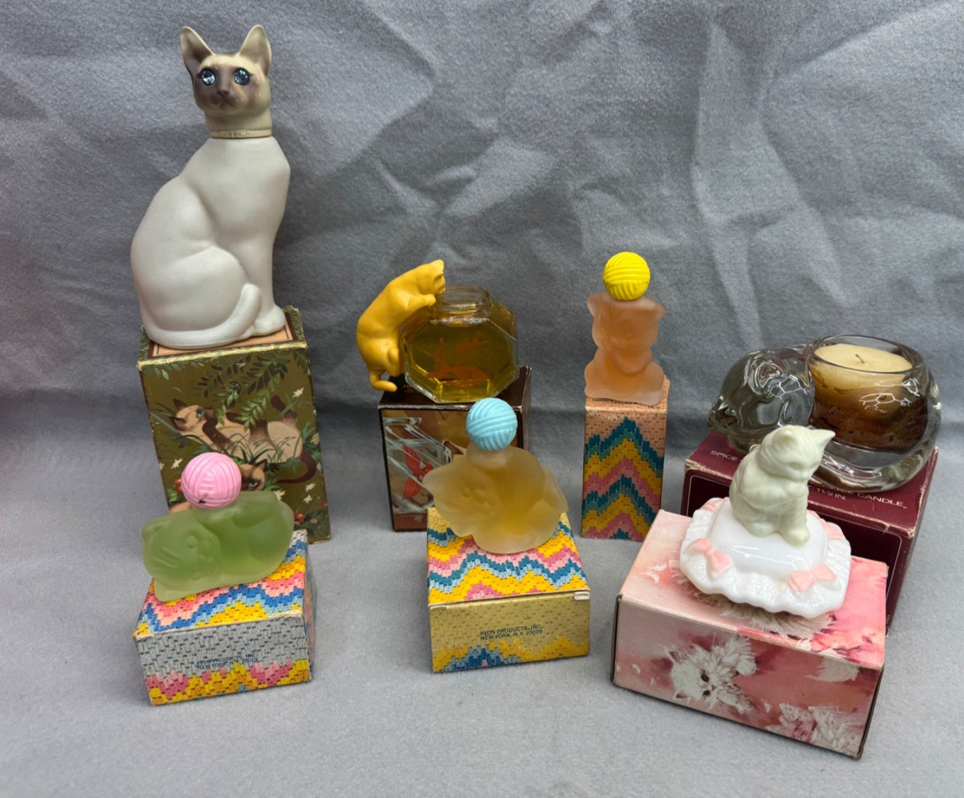 Vintage Avon Frisky Friends and Cats Perfume Bottles with Original Boxes