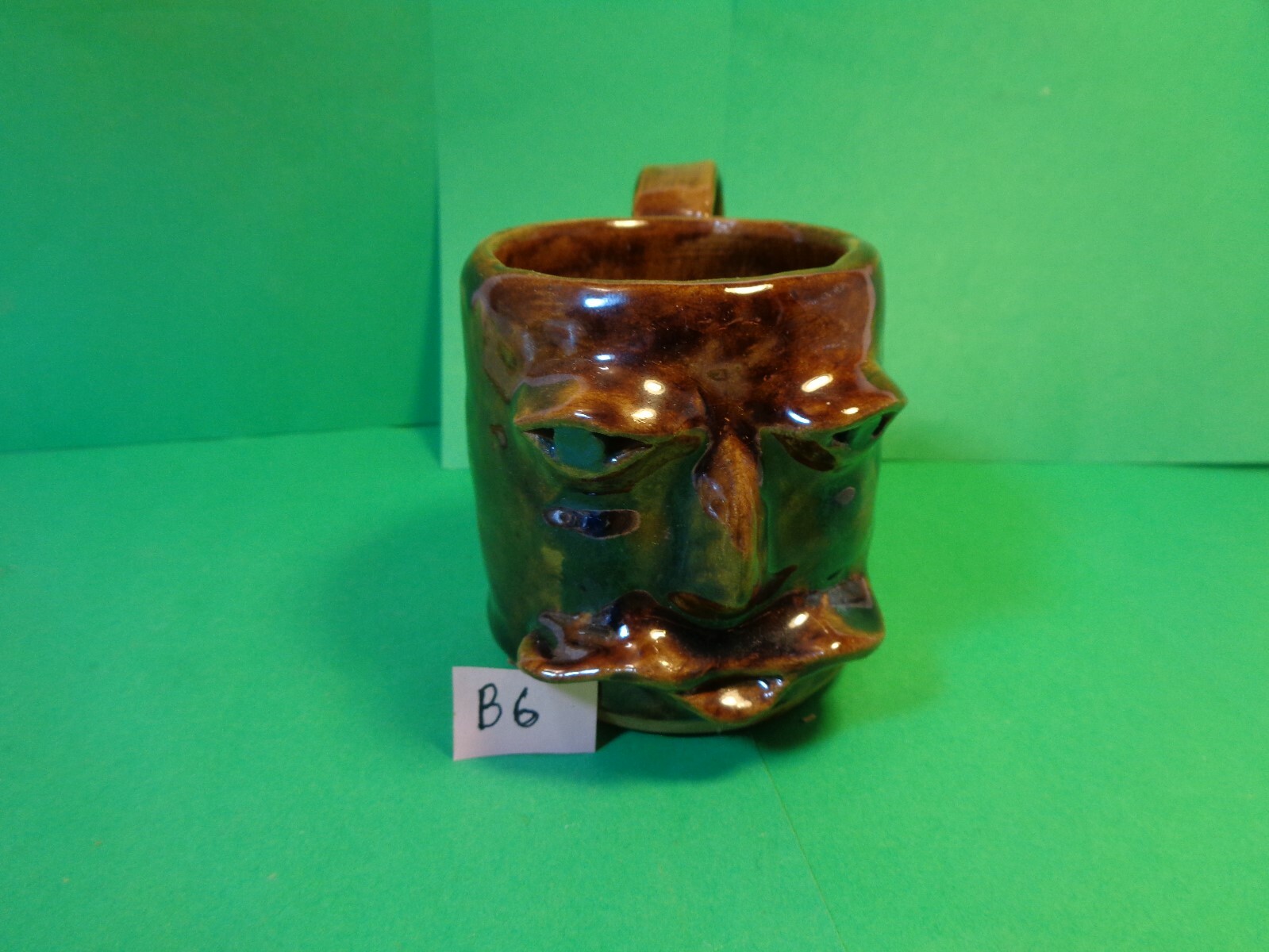 Pottery Face Mug, Signed MS (Used/EUC)