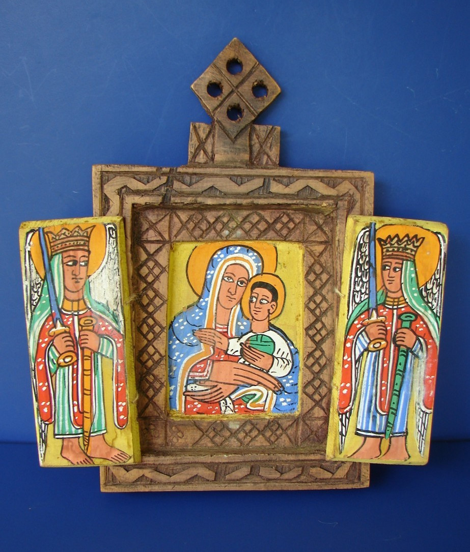 Ethiopian Orthodox Wooden Icon Hand Painting African Art Christian Ethnic Icons