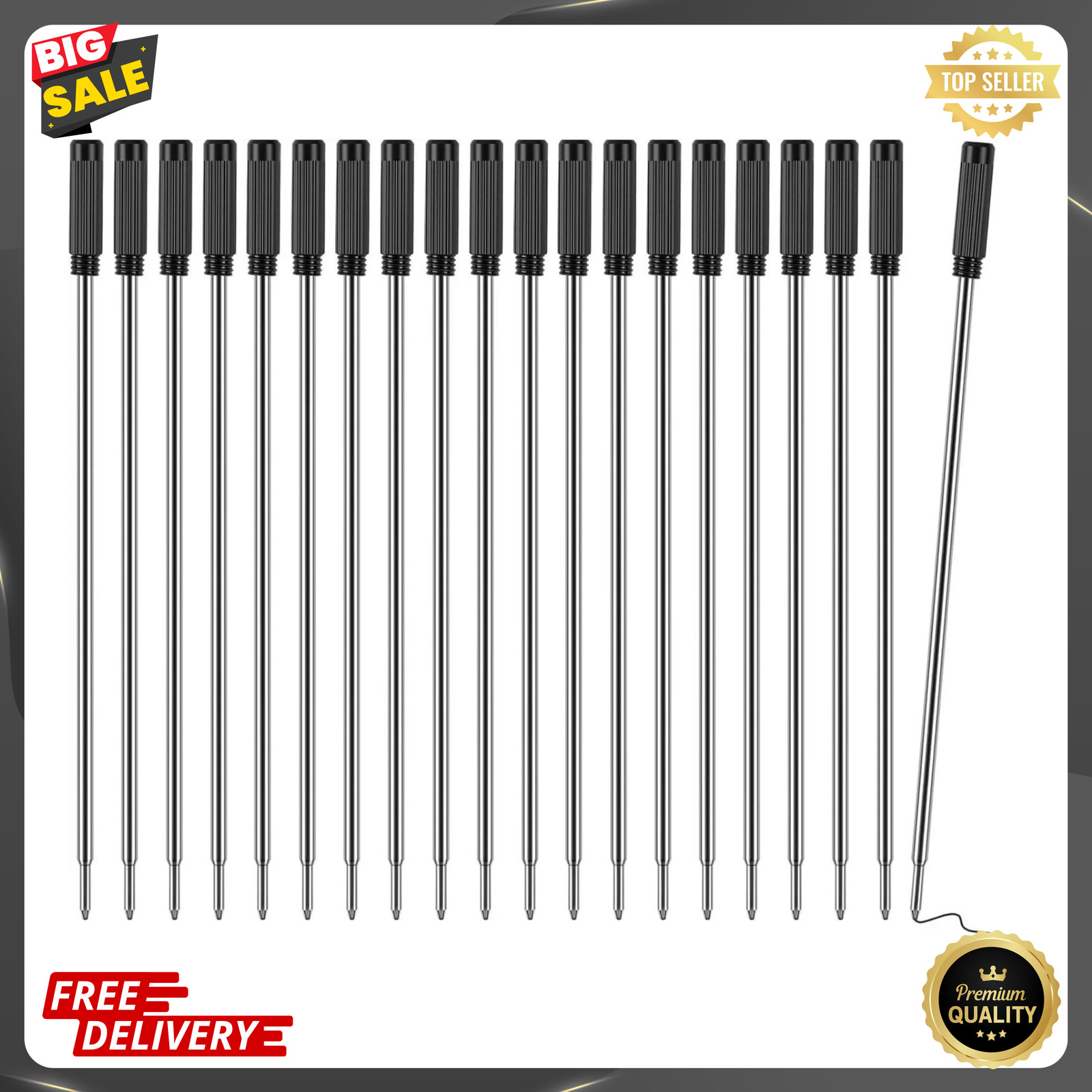 20Pcs Cross Style Ballpoint Pen Refills Smooth Flow Ink 1.0mm Medium Point Black