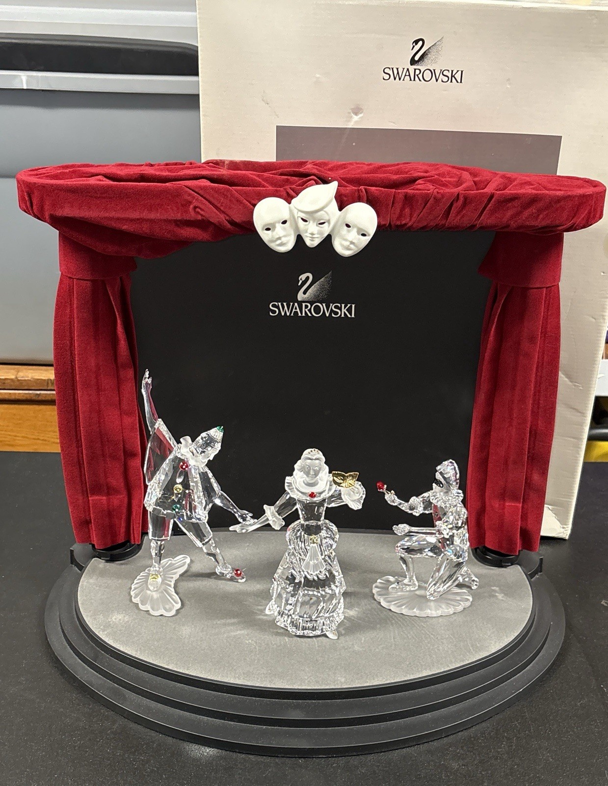 Swarovski Crystal Masquerade Set Stage Pierrot Harlequin Columbine 1999-2001 4pc