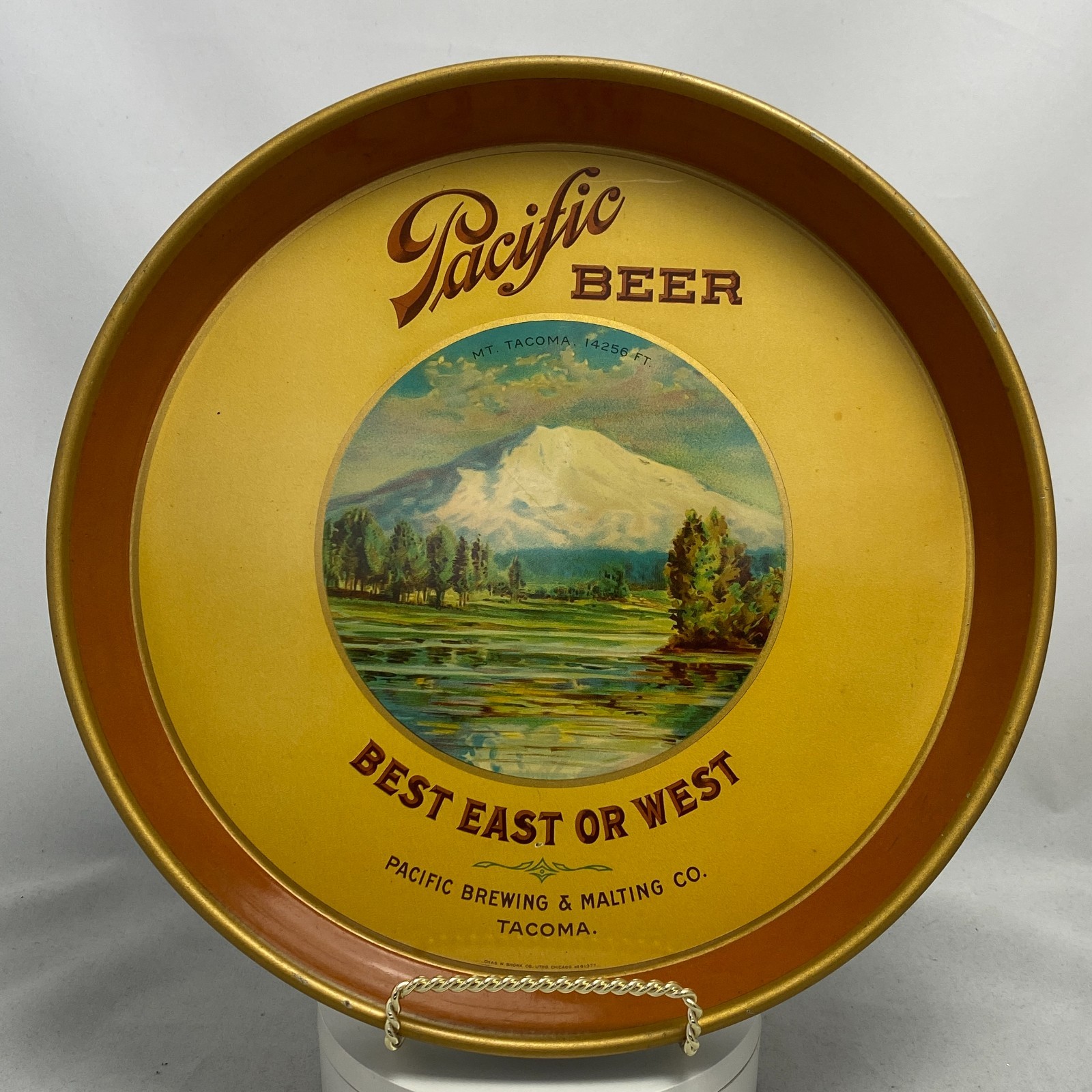 Antique c1910 Pacific Beer Tacoma WA Mt Tacoma Tin Tray Chas Shonk Pre Pro