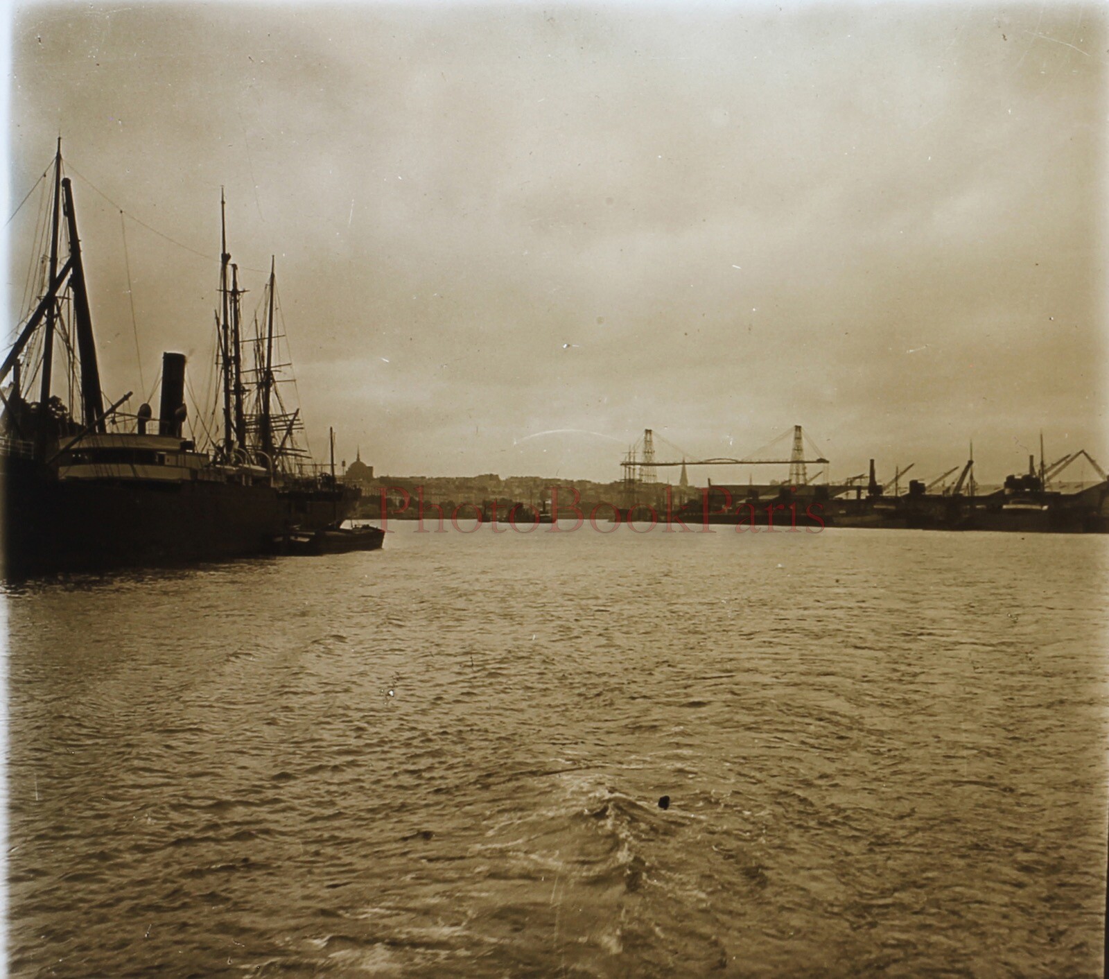 FRANCE Nantes ferry bridge c1920 photo glass plate stereo vintage V42n2