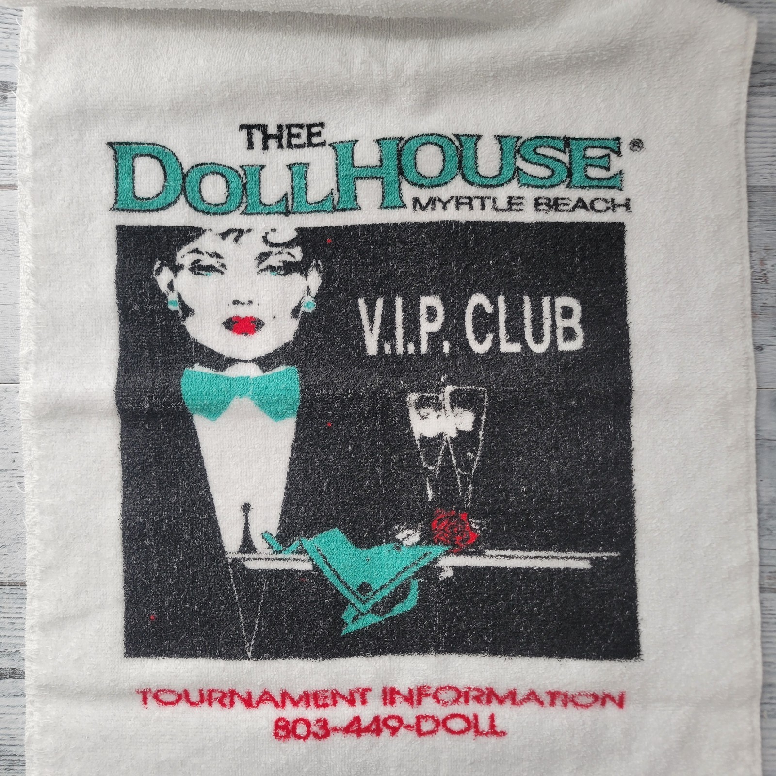 Vintage Thee Doll House Myrtle Beach VIP Club Gold Tournament Towel 16x26 RARE Vintage Thee Doll House Myrtle Beach VIP Club Gold Tournament Towel 16x26 RARE