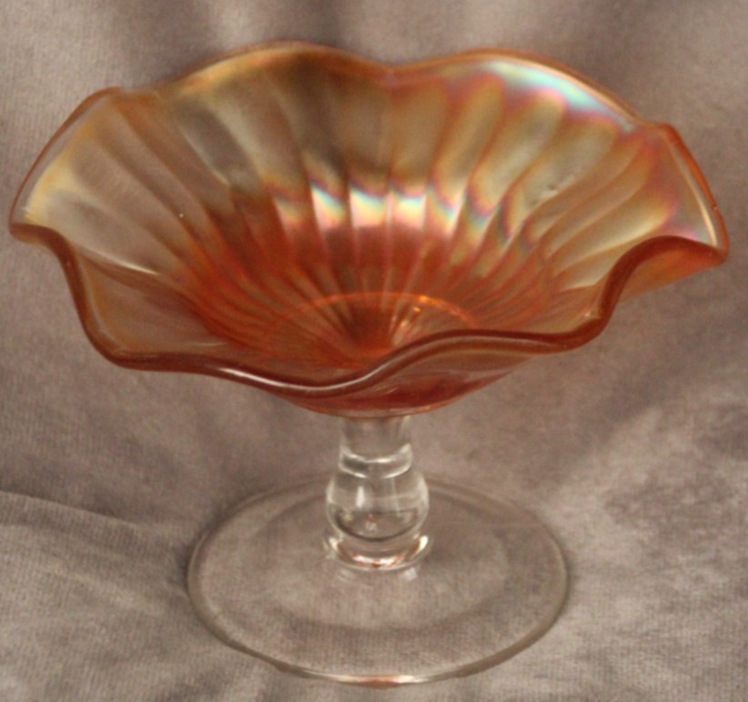 Carnival Glass Marigold Iridescent Vintage Pedestal Glass Candy Compote  5 1/2\