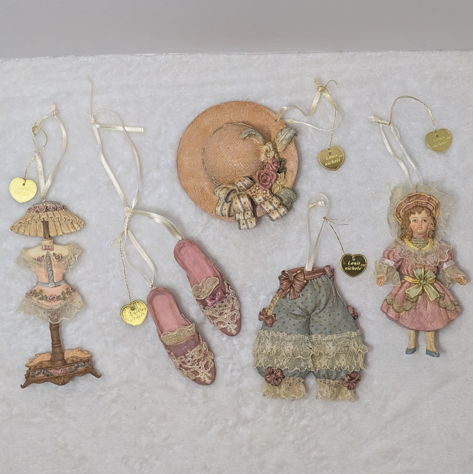 Lot VTG Louis Nichole 1999 Victorian Xmas Ornaments Lace Resin Figure Kurt Adler