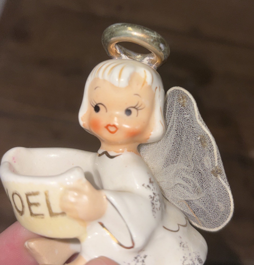 Vintage Lefton NOEL Christmas Angel Candle Hugger Figurine Japan MCM
