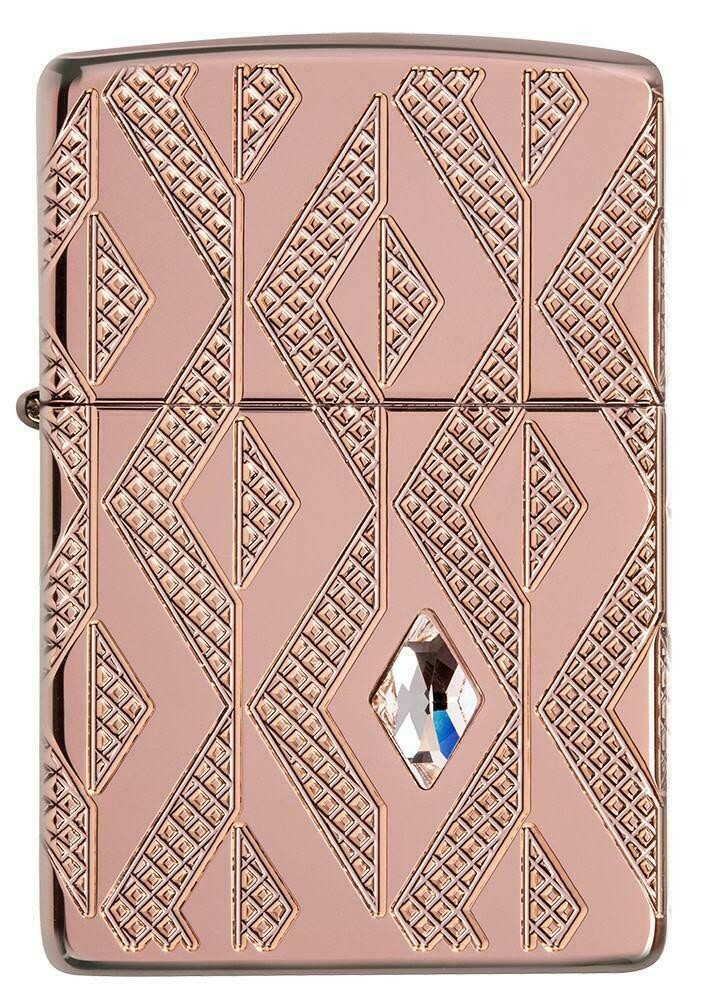 Zippo 49702, Geometric Diamond Design Rose Gold Armor Lighter, Deep Carved