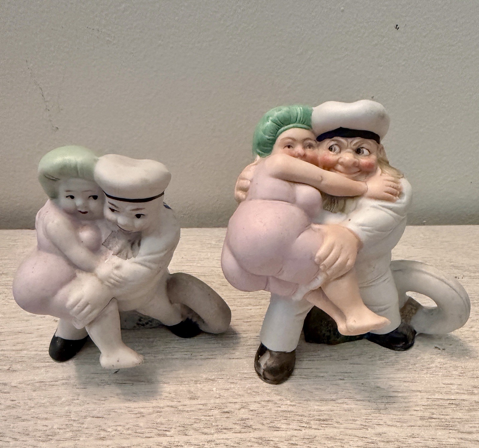 Vintage Sailor Carrying Girl Figural Candleholders Novelty Pair Set Vintage Sailor Carrying Girl Figural Candleholders Novelty Pair Set