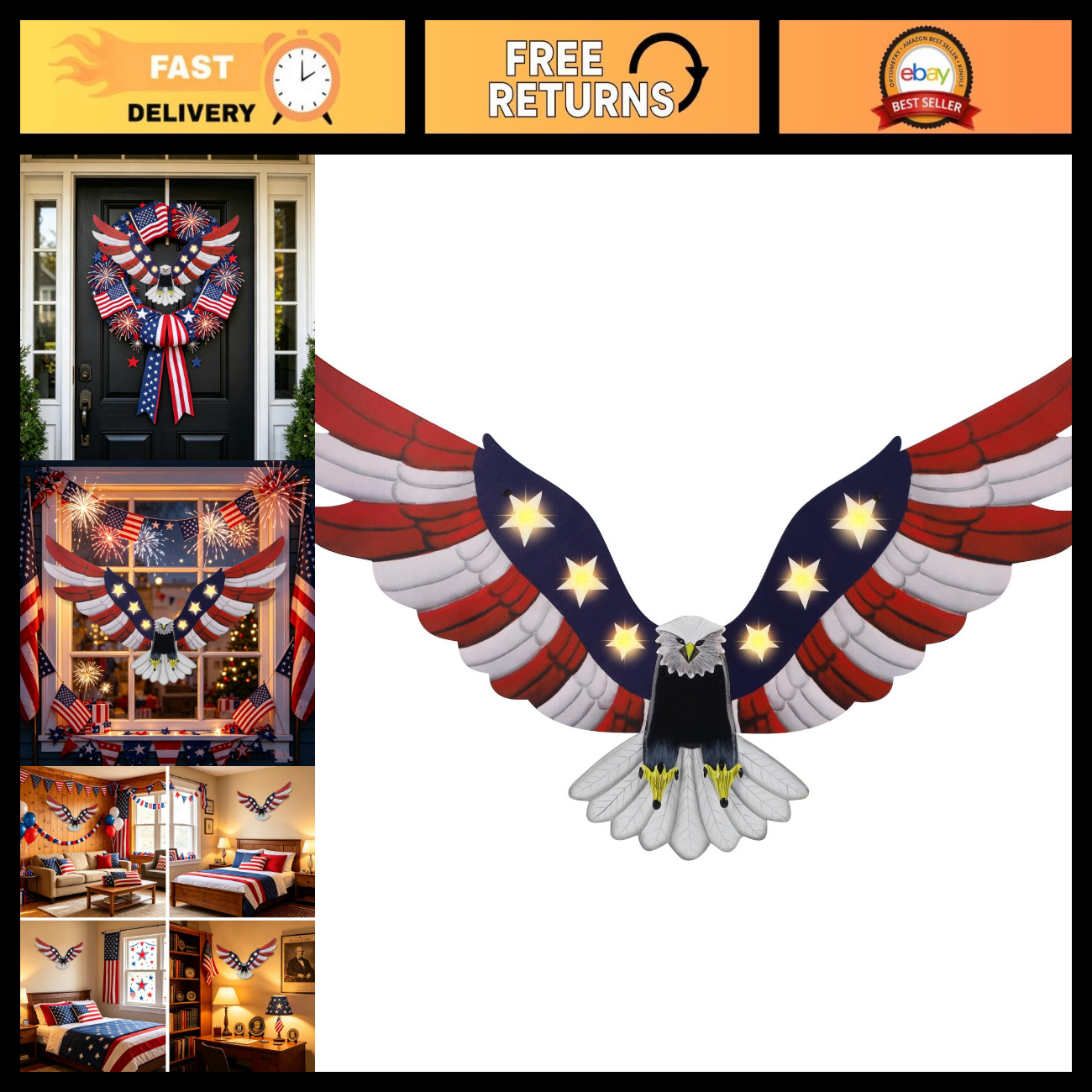 Lighted American Eagle Decoration - 250th 4th of July Outdoor Display, Patriotic Lighted American Eagle Decoration - 250th 4th of July Outdoor Display, Patriotic