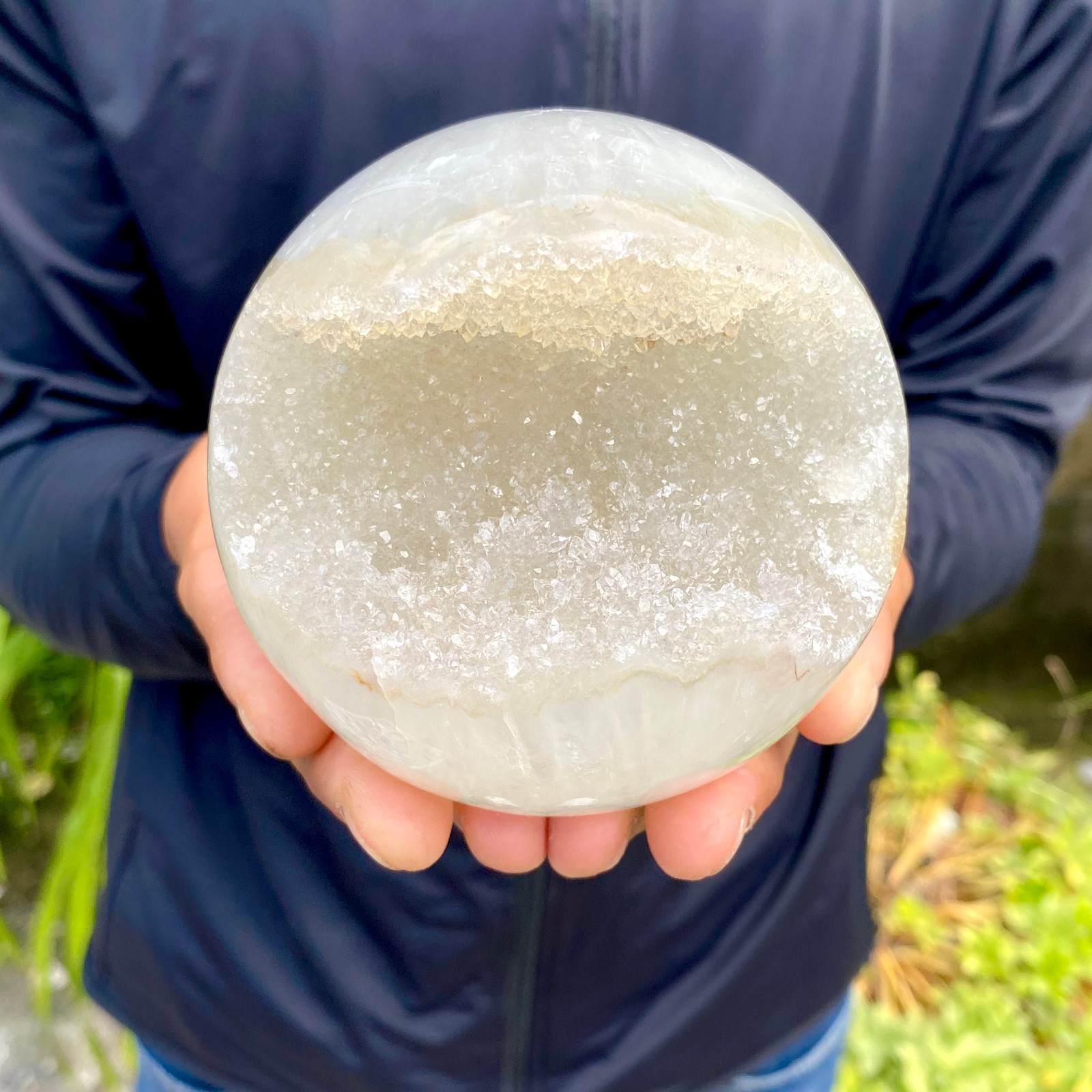 2.07LB Natural Open Smile Agate Sphere Purple Crystal Geode Healing Wealth