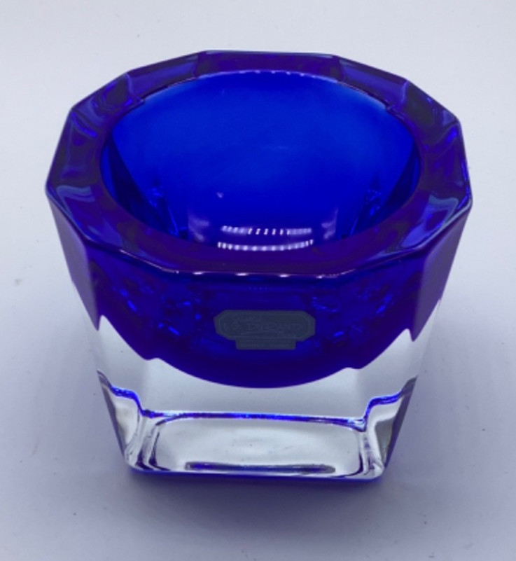 J.G. Durand Double Cased 24% Crystal Cobalt Blue Votive, Trinket Dish, 2.5”x3”