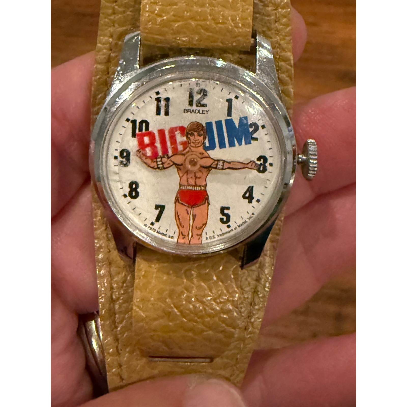 Vintage 1973 Bradley Big Jim Watch Mattel Swiss Made Manual Wind Bund Strap