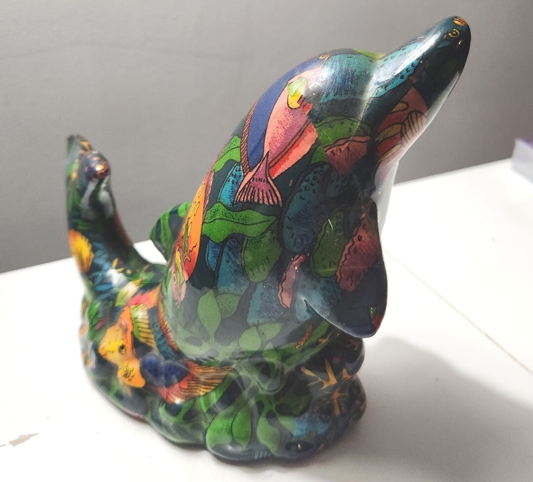 Dolphin Figurine Art Deco Fish Graphics Ceramic Marine Collector’s MCM Vintage