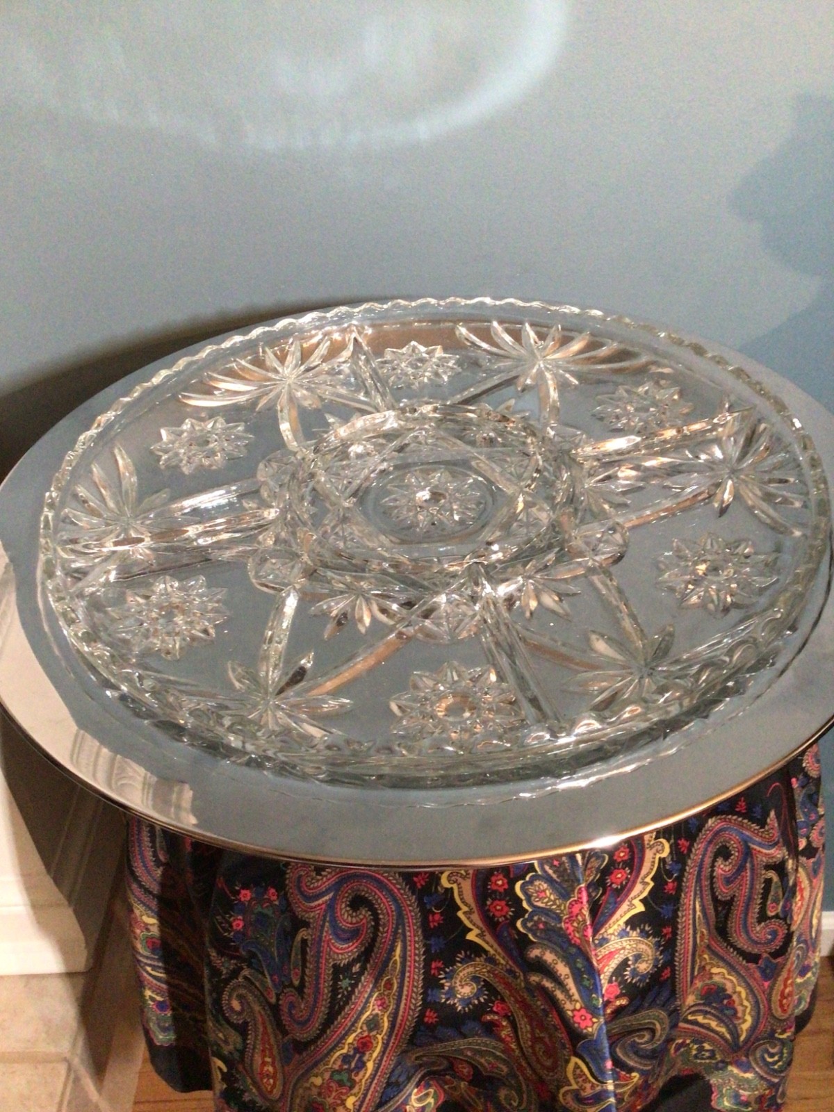 EAPC Anchor Hocking Circa 1960 5 Compartment Relish Tray with a 16” Turning Base