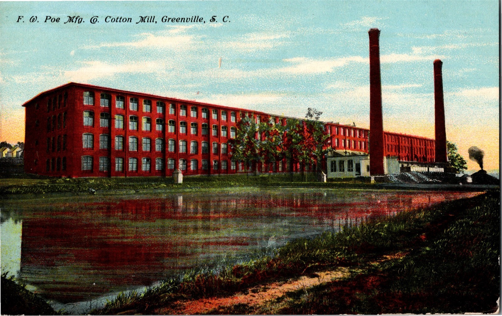 Postcard SC Greenville F.W. Poe Manufacturing Co. Cotton Mill Chimneys ~1910 S77 Postcard SC Greenville F.W. Poe Manufacturing Co. Cotton Mill Chimneys ~1910 S77