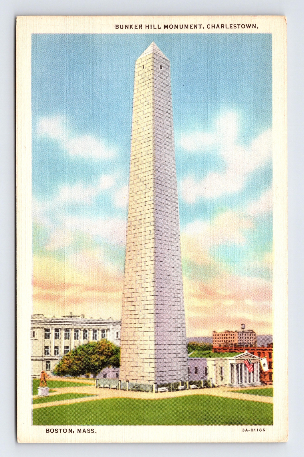 c1933 Linen Postcard Boston MA Massachusetts Bunker Hill Monument