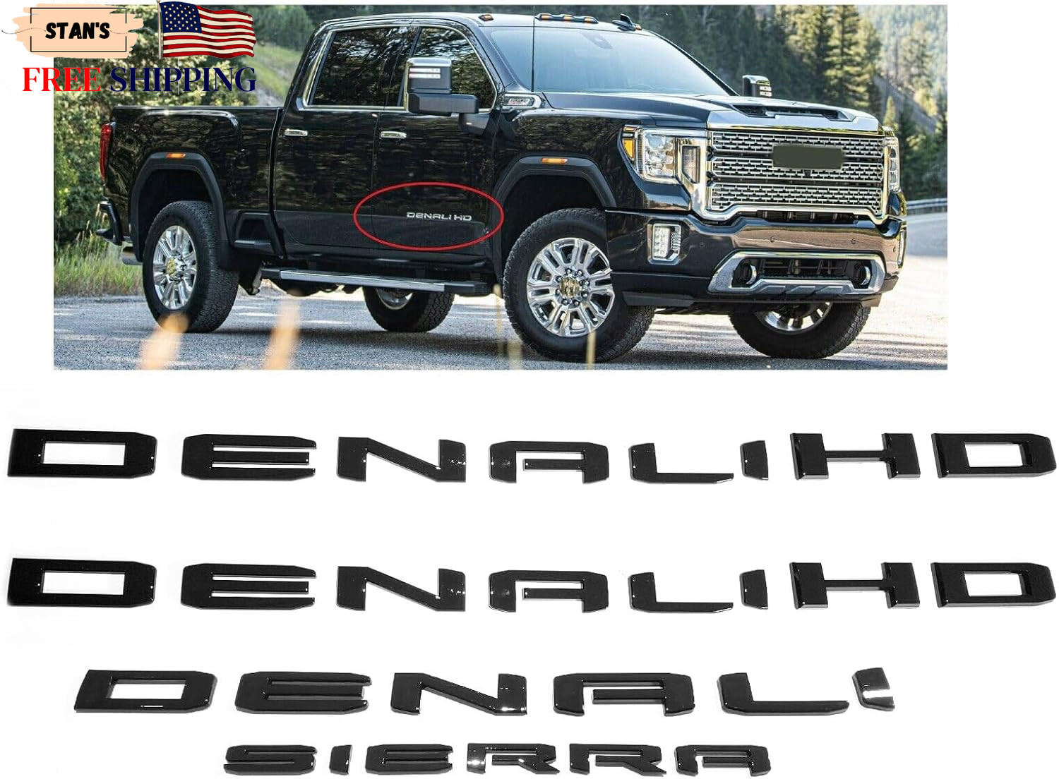 4pack Set 2019-2026 Emblems Denali DenaliHD Plus Sierra Letters Badges 3D NAM...